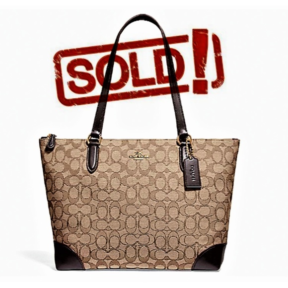 NWT COACH ZIP TOP TOTE IN SIGNATURE JACQUARD - Picture 1 of 8